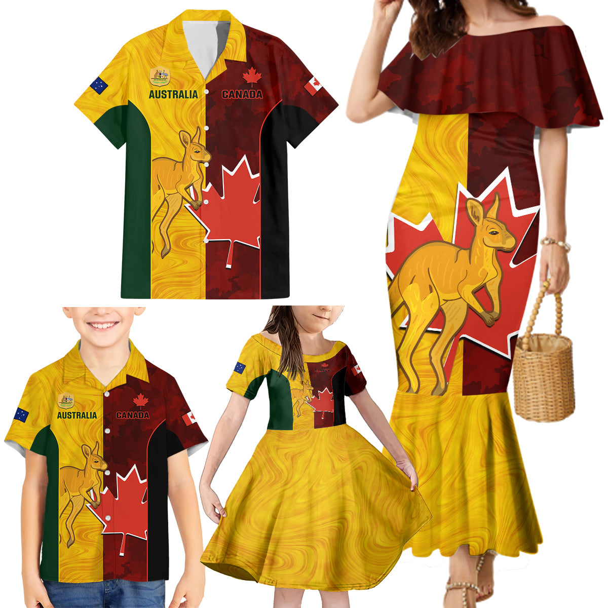 custom-australia-and-canada-soccer-family-matching-mermaid-dress-and-hawaiian-shirt-matildas-combine-canucks-together