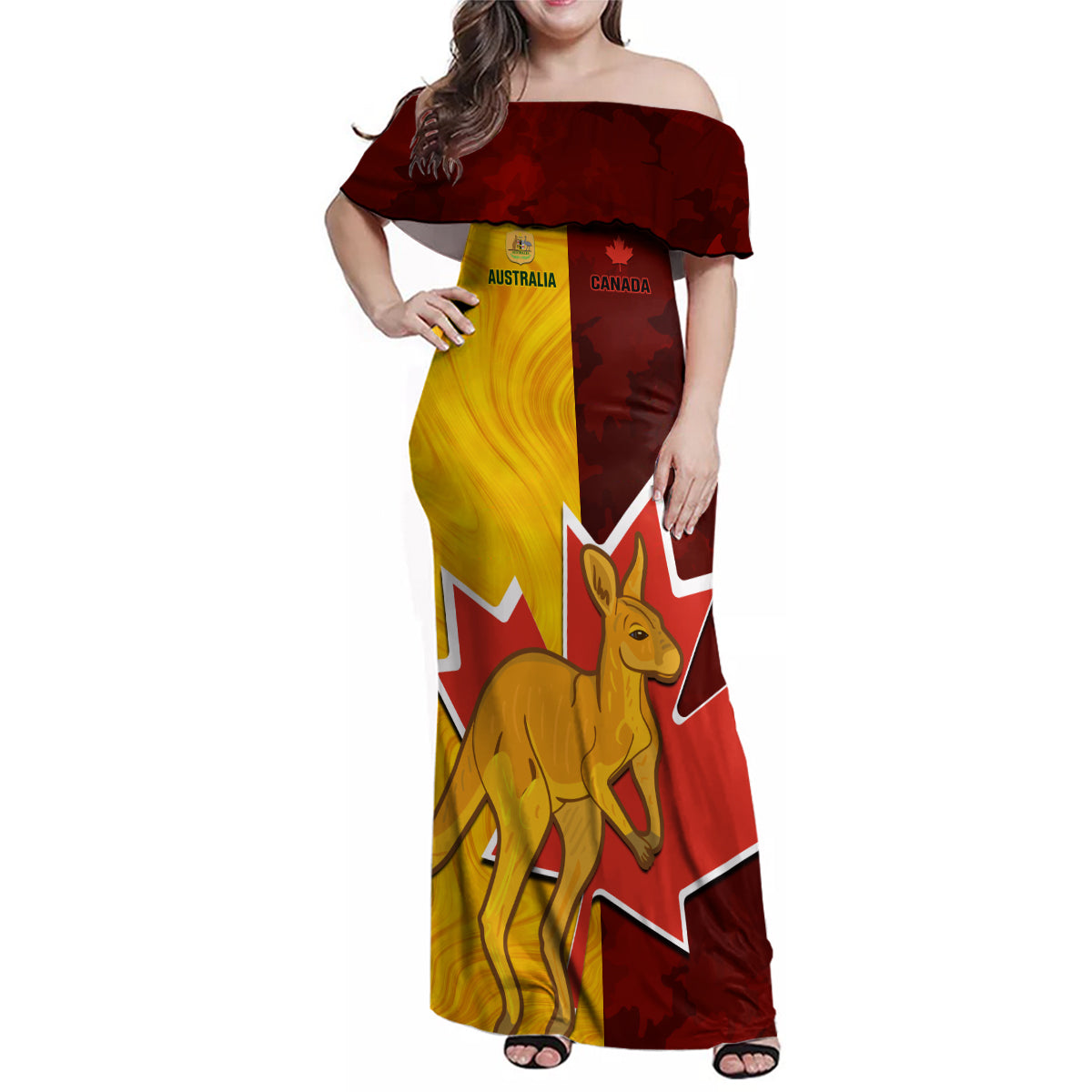 custom-australia-and-canada-soccer-family-matching-off-shoulder-maxi-dress-and-hawaiian-shirt-matildas-combine-canucks-together