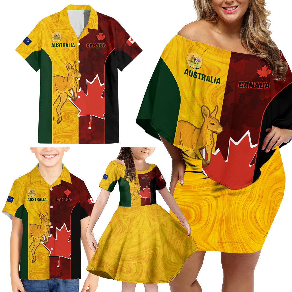 custom-australia-and-canada-soccer-family-matching-off-shoulder-short-dress-and-hawaiian-shirt-matildas-combine-canucks-together