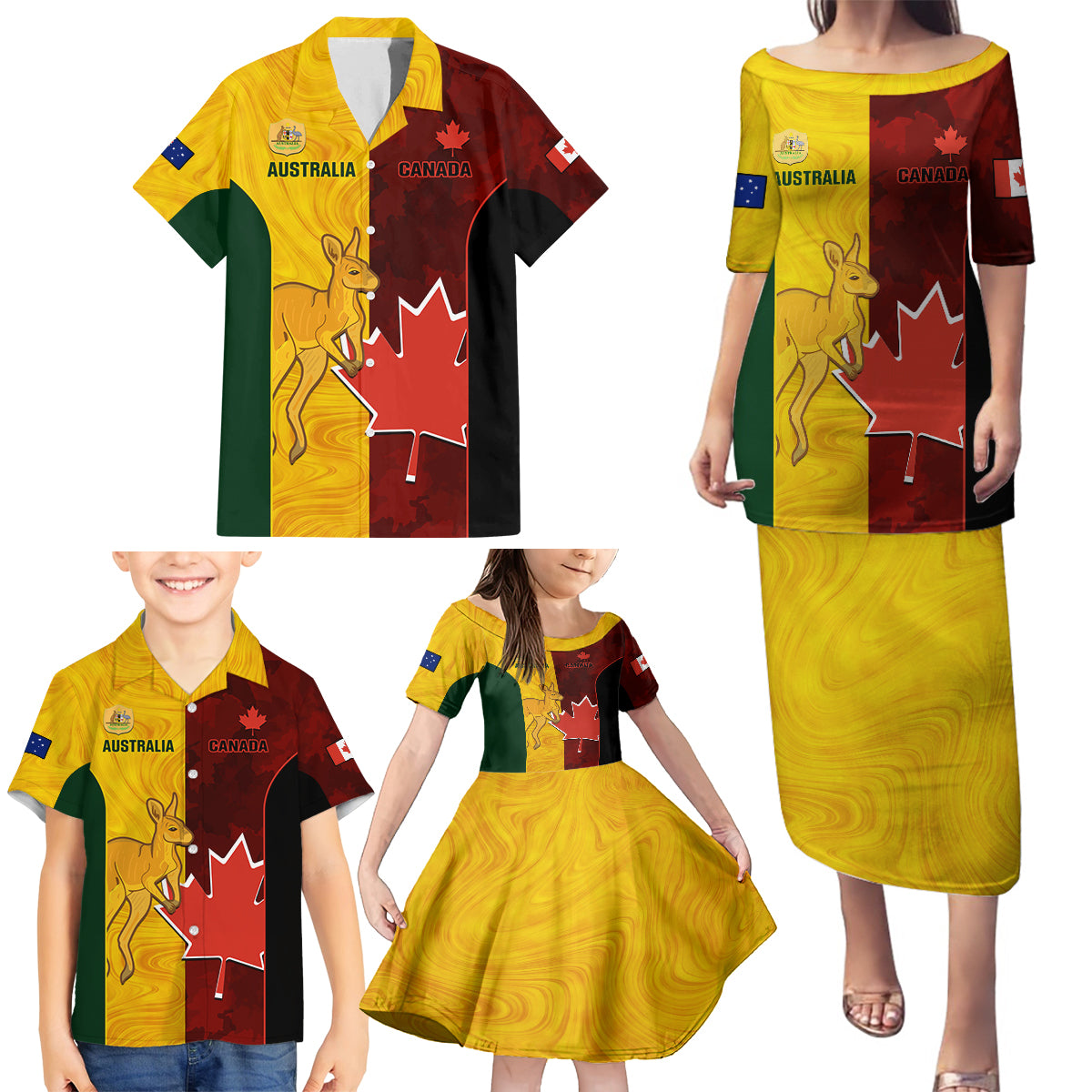 custom-australia-and-canada-soccer-family-matching-puletasi-dress-and-hawaiian-shirt-matildas-combine-canucks-together