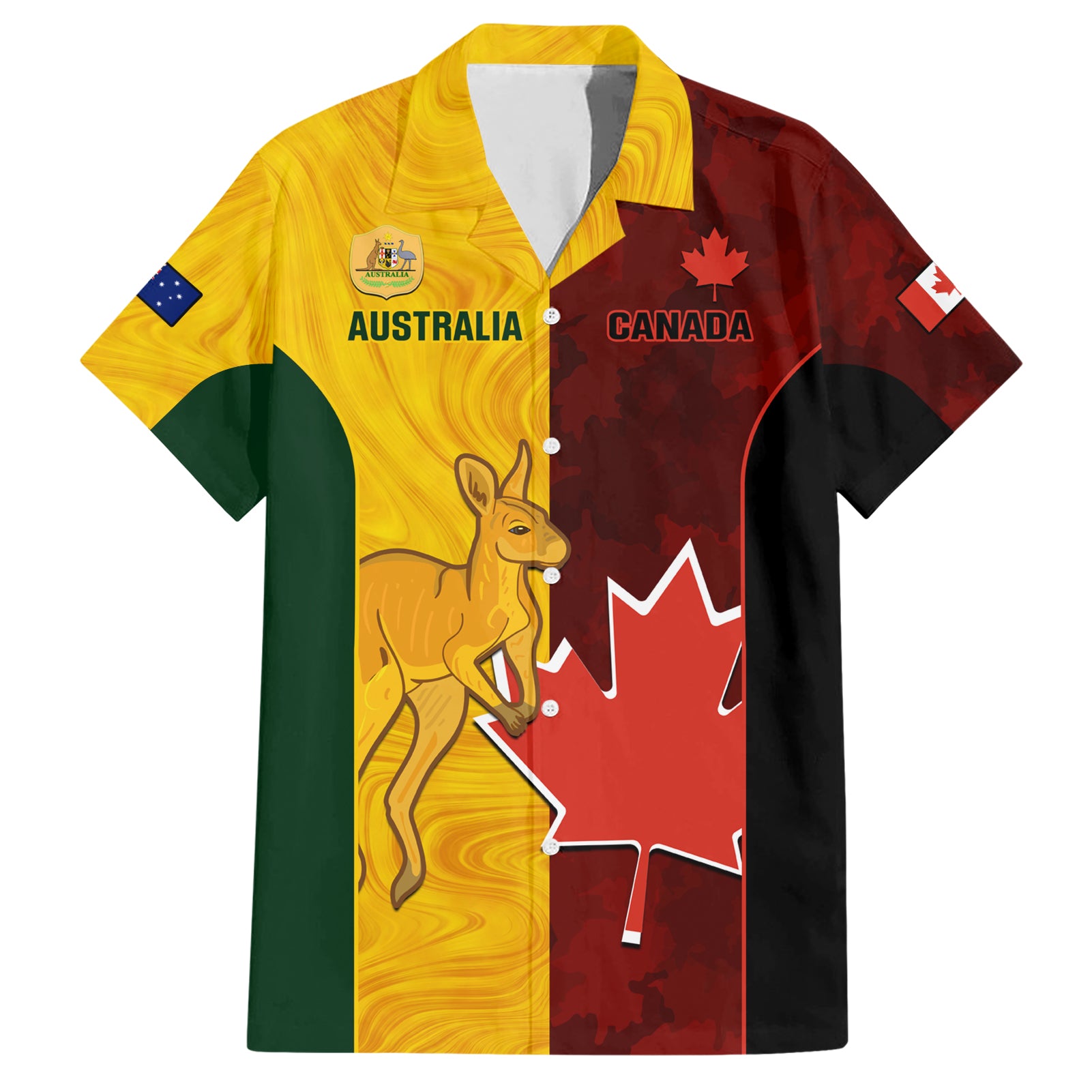 custom-australia-and-canada-soccer-family-matching-short-sleeve-bodycon-dress-and-hawaiian-shirt-matildas-combine-canucks-together