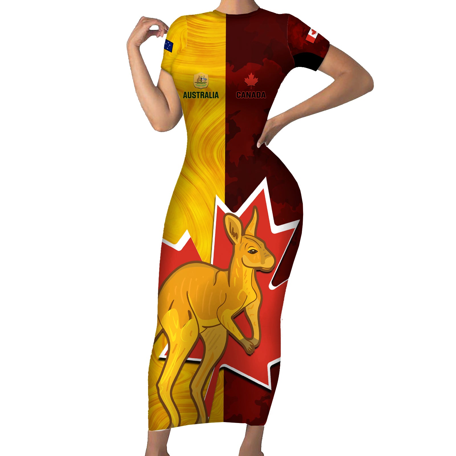 custom-australia-and-canada-soccer-family-matching-short-sleeve-bodycon-dress-and-hawaiian-shirt-matildas-combine-canucks-together