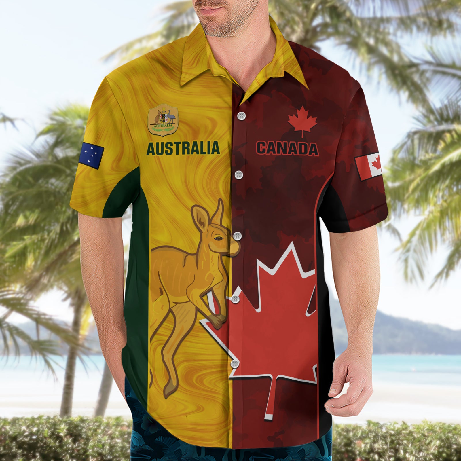 Custom Australia And Canada Soccer Hawaiian Shirt Matildas Combine Canucks Together - Vibe Hoodie Shop