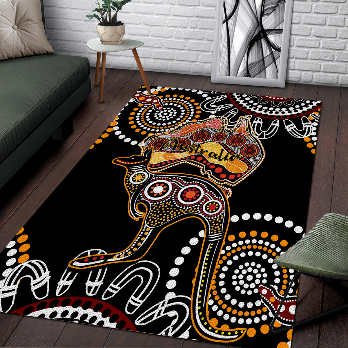 Australia Aboriginal Area Rug Australian Map With Kangaroo Indigenous Art - Vibe Hoodie Shop