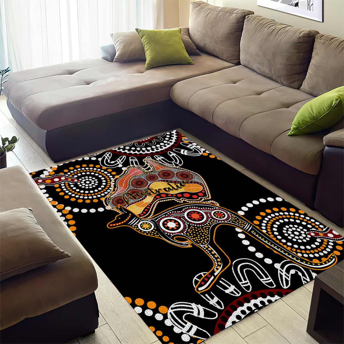 Australia Aboriginal Area Rug Australian Map With Kangaroo Indigenous Art - Vibe Hoodie Shop