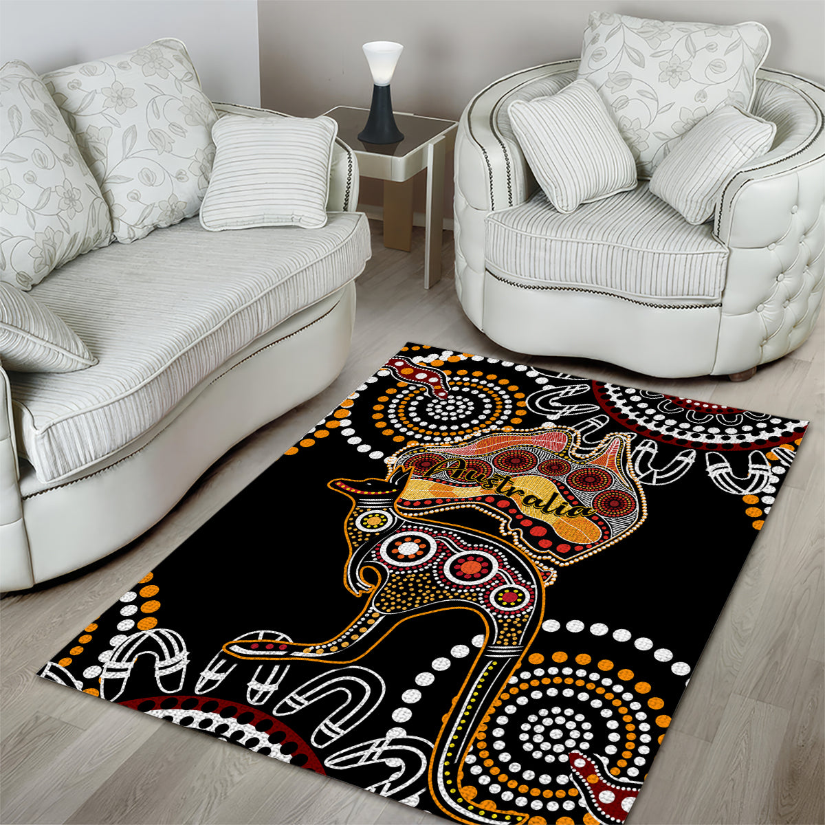 Australia Aboriginal Area Rug Australian Map With Kangaroo Indigenous Art - Vibe Hoodie Shop