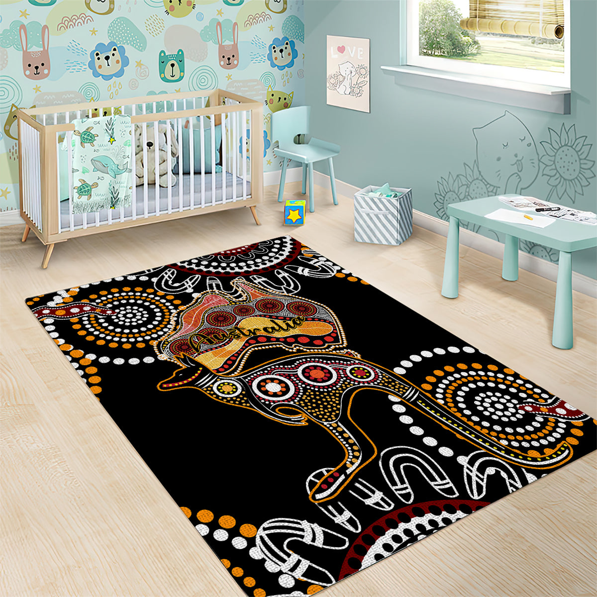 Australia Aboriginal Area Rug Australian Map With Kangaroo Indigenous Art - Vibe Hoodie Shop