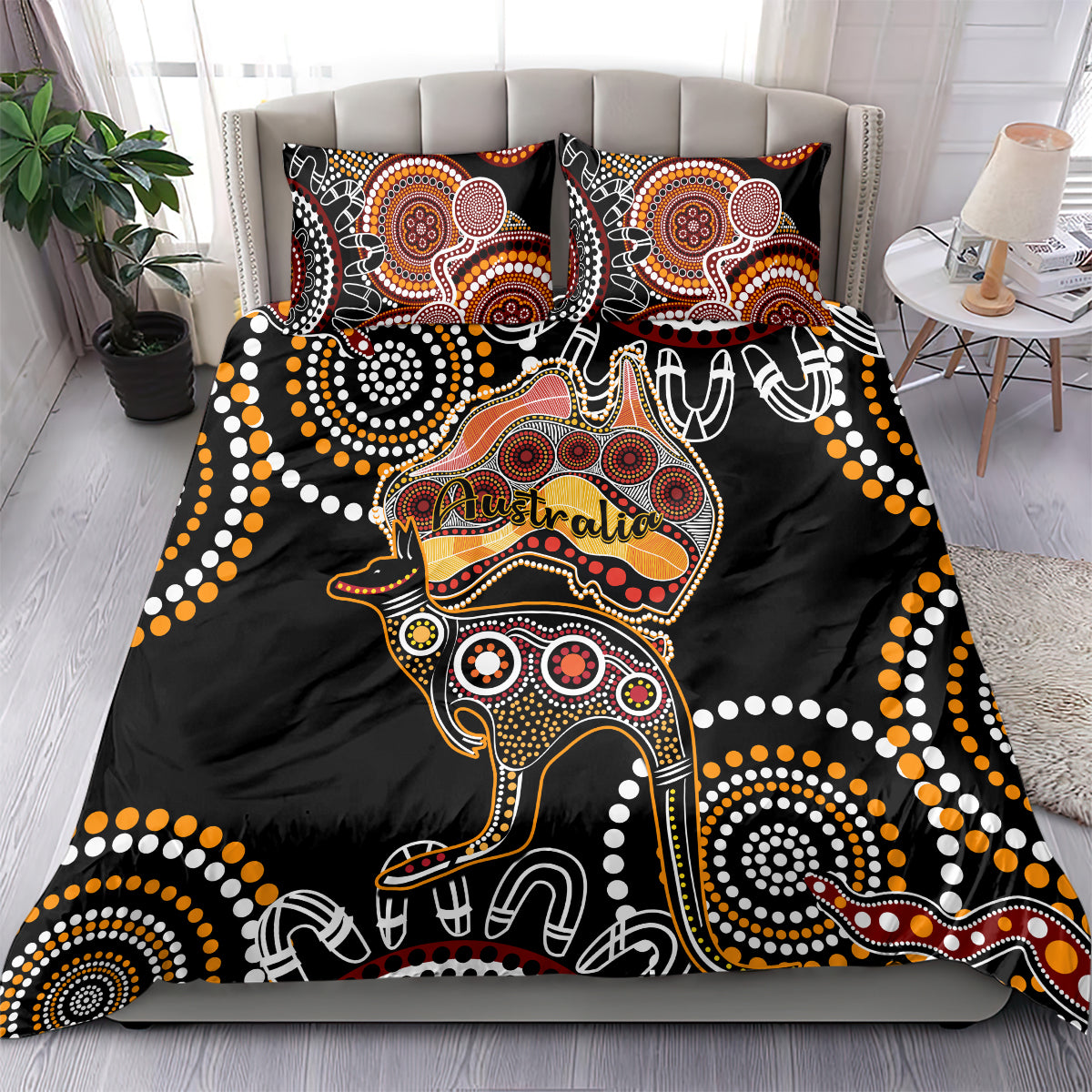 Australia Aboriginal Bedding Set Australian Map With Kangaroo Indigenous Art - Vibe Hoodie Shop