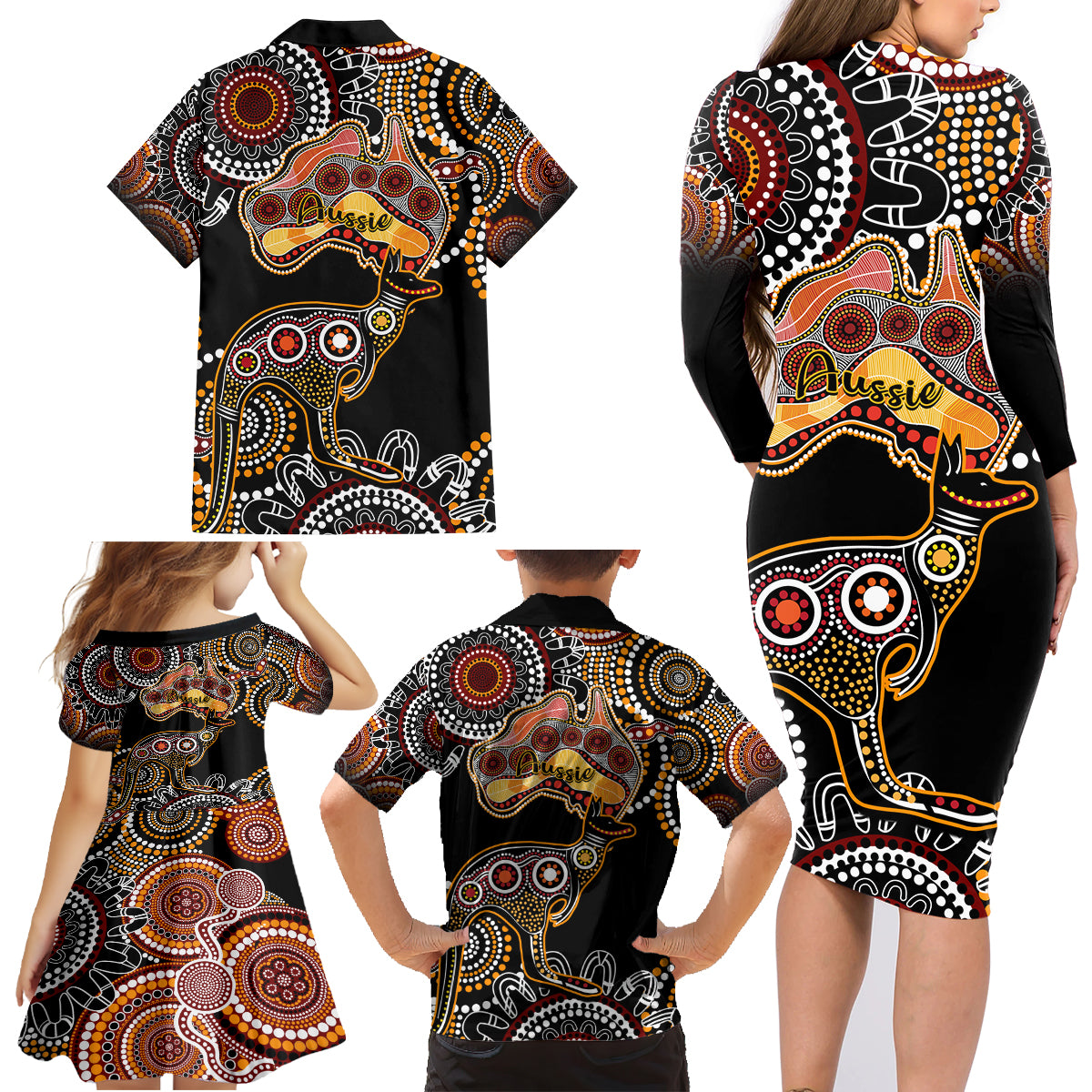 australia-aboriginal-family-matching-long-sleeve-bodycon-dress-and-hawaiian-shirt-australian-map-with-kangaroo-indigenous-art