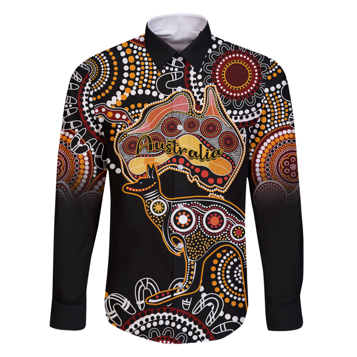 australia-aboriginal-family-matching-long-sleeve-bodycon-dress-and-hawaiian-shirt-australian-map-with-kangaroo-indigenous-art