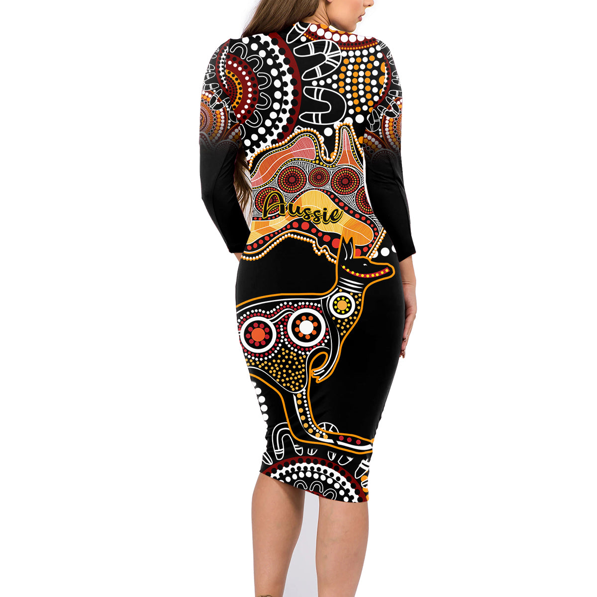 australia-aboriginal-family-matching-long-sleeve-bodycon-dress-and-hawaiian-shirt-australian-map-with-kangaroo-indigenous-art