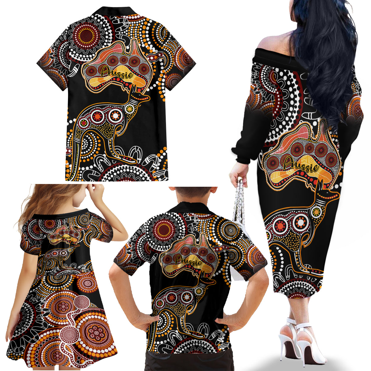 australia-aboriginal-family-matching-off-shoulder-long-sleeve-dress-and-hawaiian-shirt-australian-map-with-kangaroo-indigenous-art