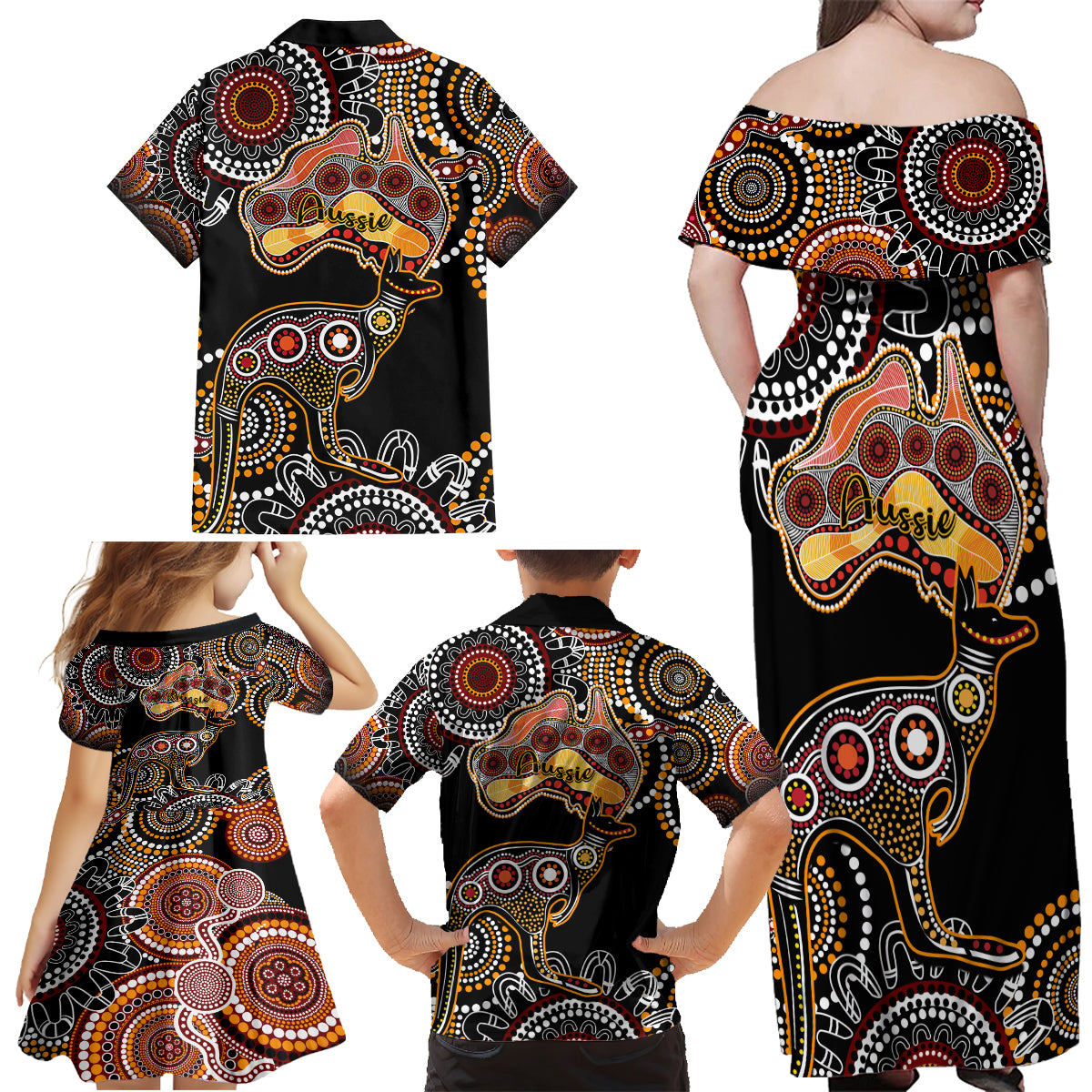 australia-aboriginal-family-matching-off-shoulder-maxi-dress-and-hawaiian-shirt-australian-map-with-kangaroo-indigenous-art