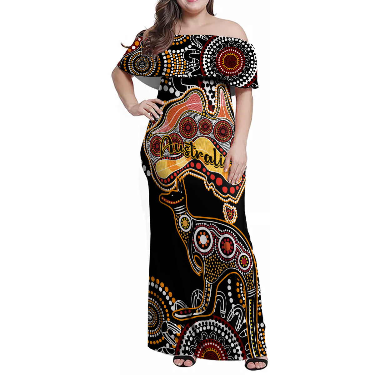 australia-aboriginal-family-matching-off-shoulder-maxi-dress-and-hawaiian-shirt-australian-map-with-kangaroo-indigenous-art