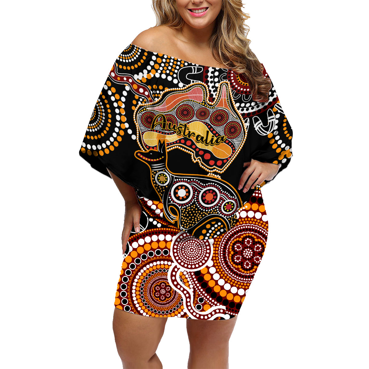 australia-aboriginal-family-matching-off-shoulder-short-dress-and-hawaiian-shirt-australian-map-with-kangaroo-indigenous-art