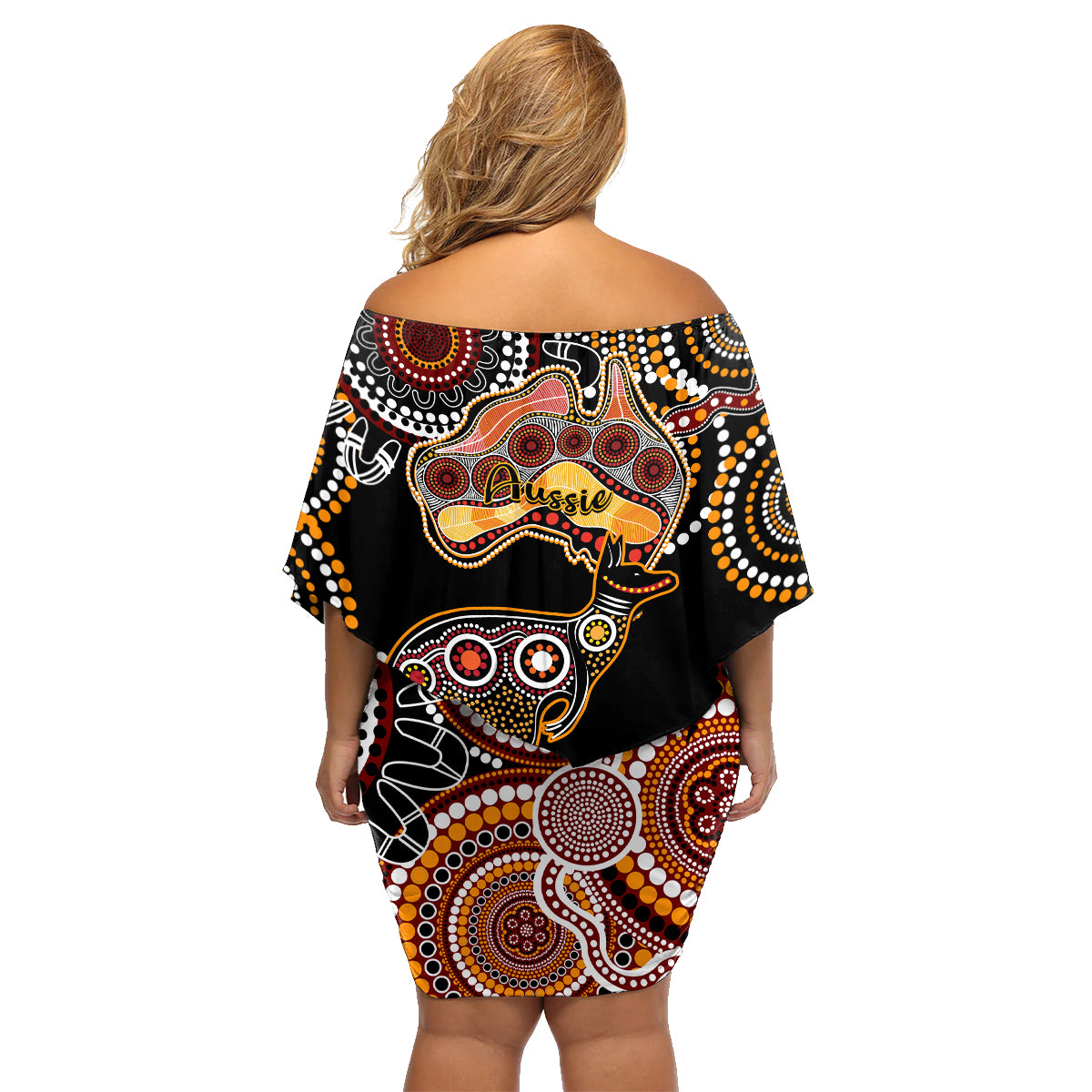 australia-aboriginal-family-matching-off-shoulder-short-dress-and-hawaiian-shirt-australian-map-with-kangaroo-indigenous-art