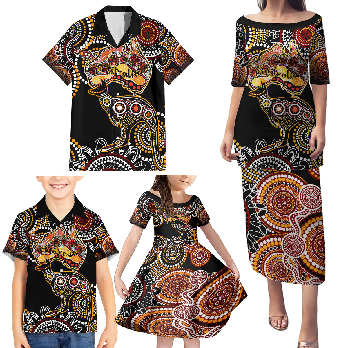 australia-aboriginal-family-matching-puletasi-dress-and-hawaiian-shirt-australian-map-with-kangaroo-indigenous-art