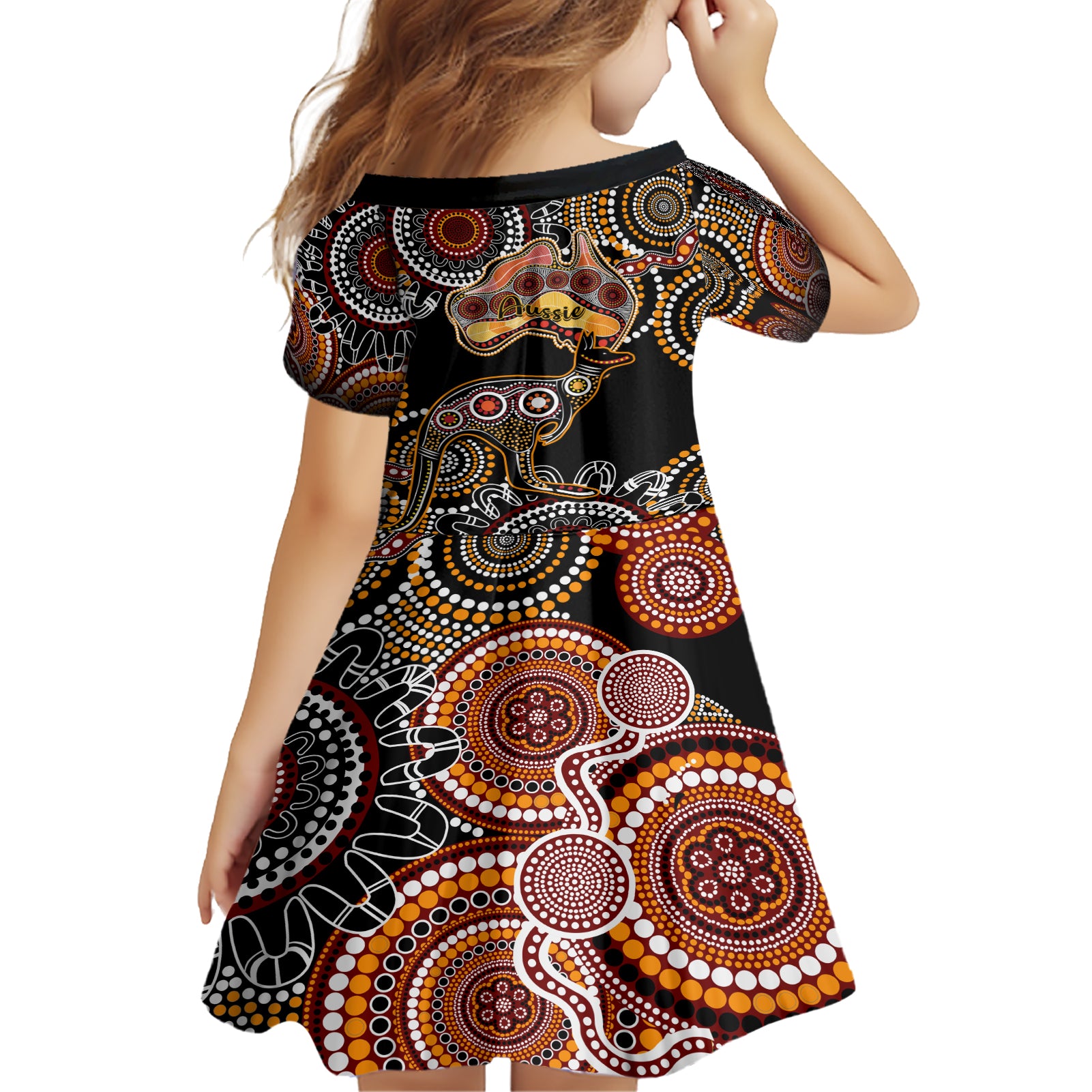 australia-aboriginal-family-matching-short-sleeve-bodycon-dress-and-hawaiian-shirt-australian-map-with-kangaroo-indigenous-art