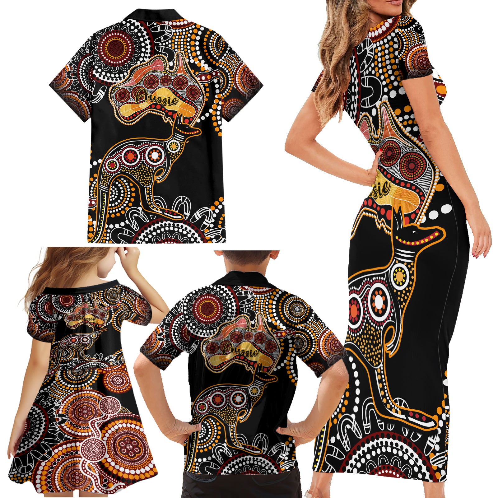 australia-aboriginal-family-matching-short-sleeve-bodycon-dress-and-hawaiian-shirt-australian-map-with-kangaroo-indigenous-art