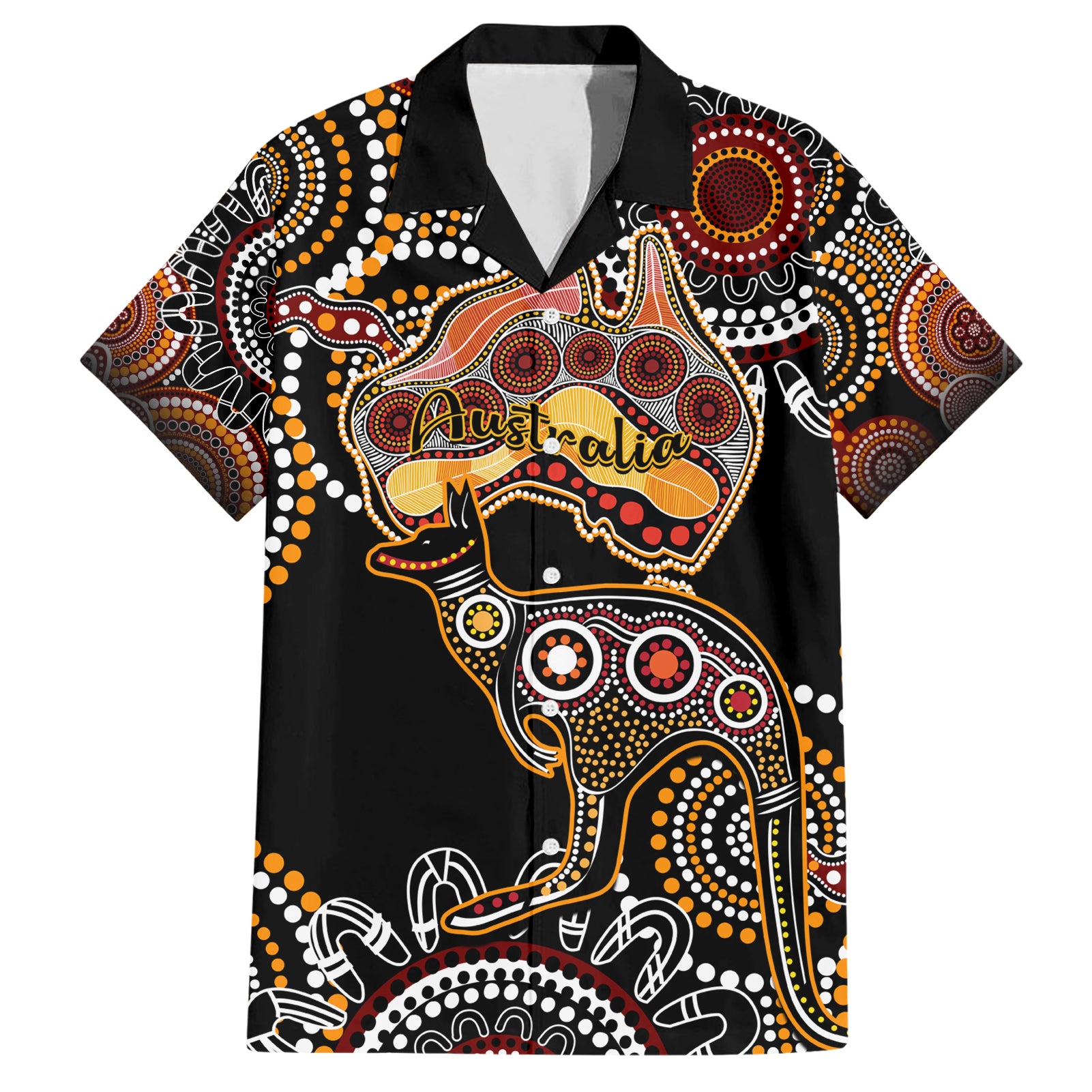 australia-aboriginal-family-matching-short-sleeve-bodycon-dress-and-hawaiian-shirt-australian-map-with-kangaroo-indigenous-art