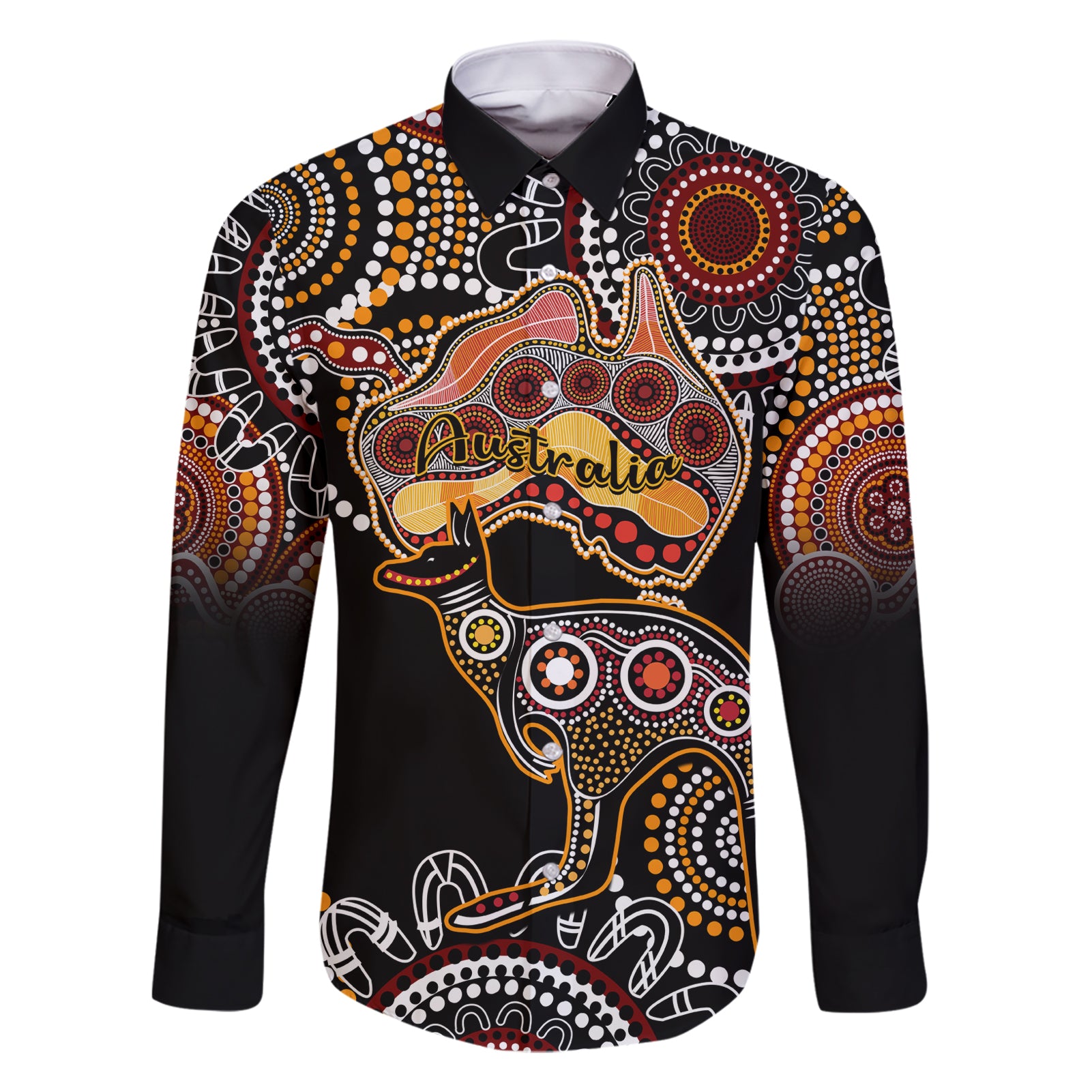 australia-aboriginal-family-matching-short-sleeve-bodycon-dress-and-hawaiian-shirt-australian-map-with-kangaroo-indigenous-art