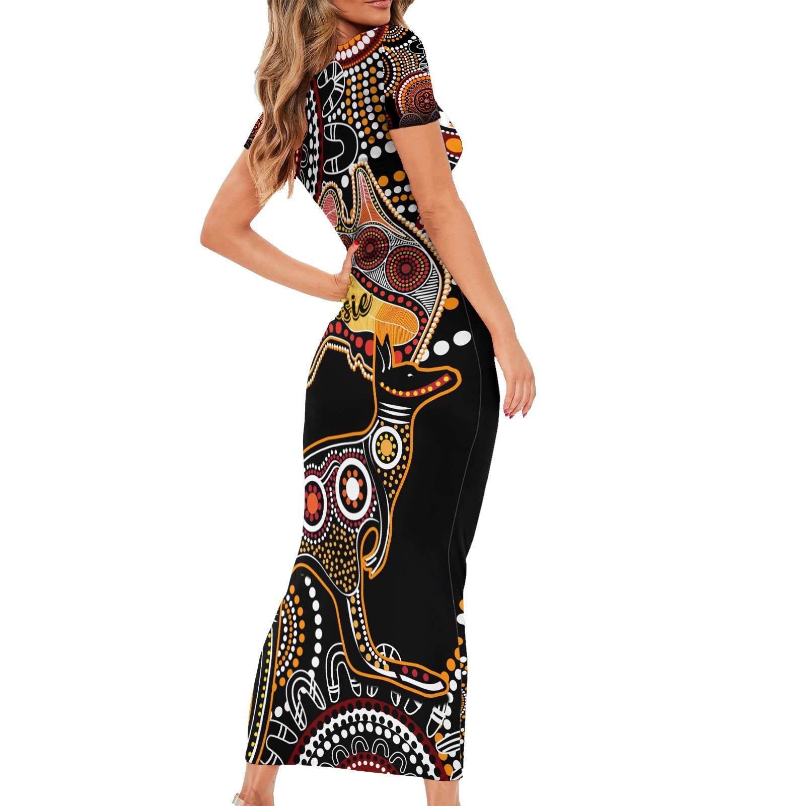 australia-aboriginal-family-matching-short-sleeve-bodycon-dress-and-hawaiian-shirt-australian-map-with-kangaroo-indigenous-art