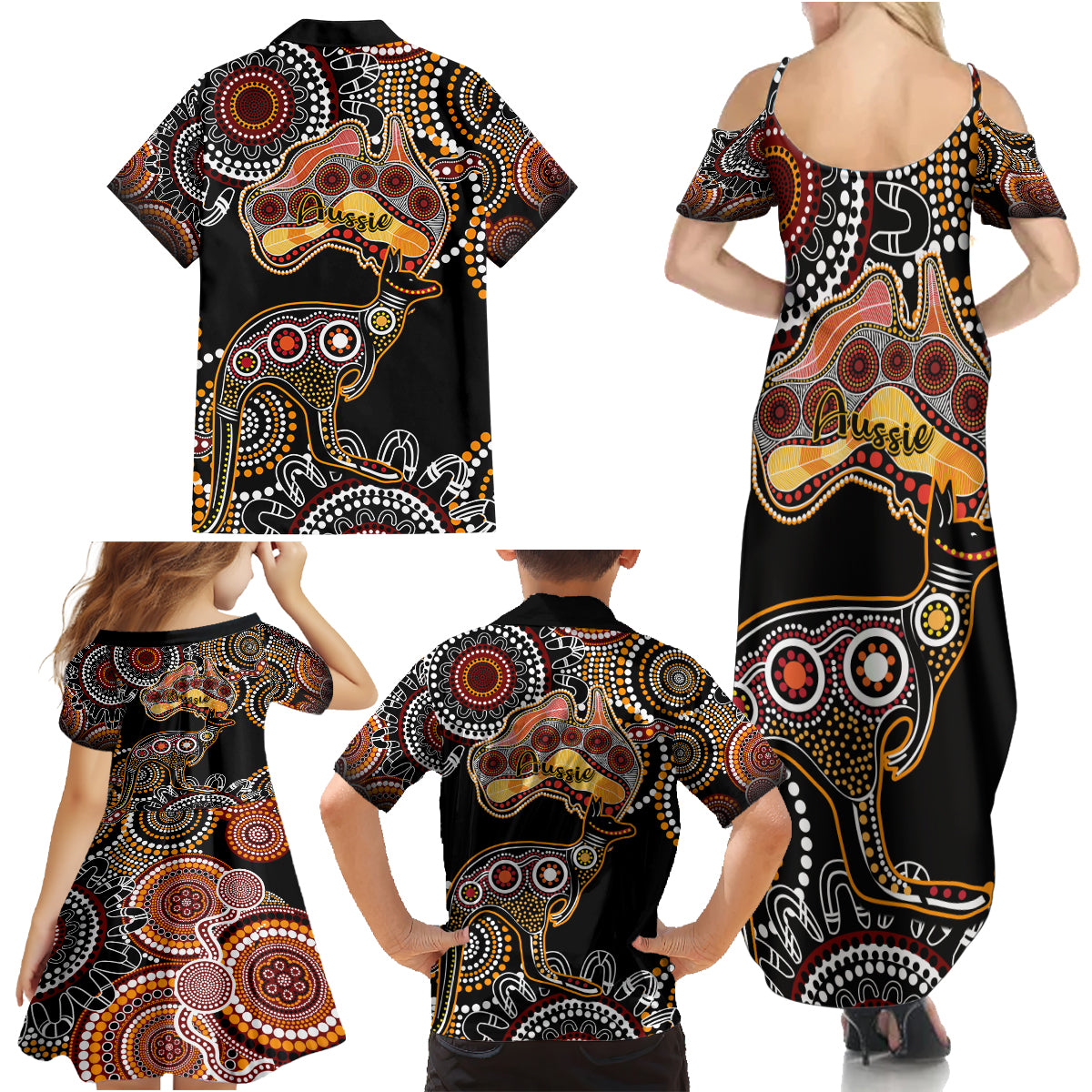 australia-aboriginal-family-matching-summer-maxi-dress-and-hawaiian-shirt-australian-map-with-kangaroo-indigenous-art