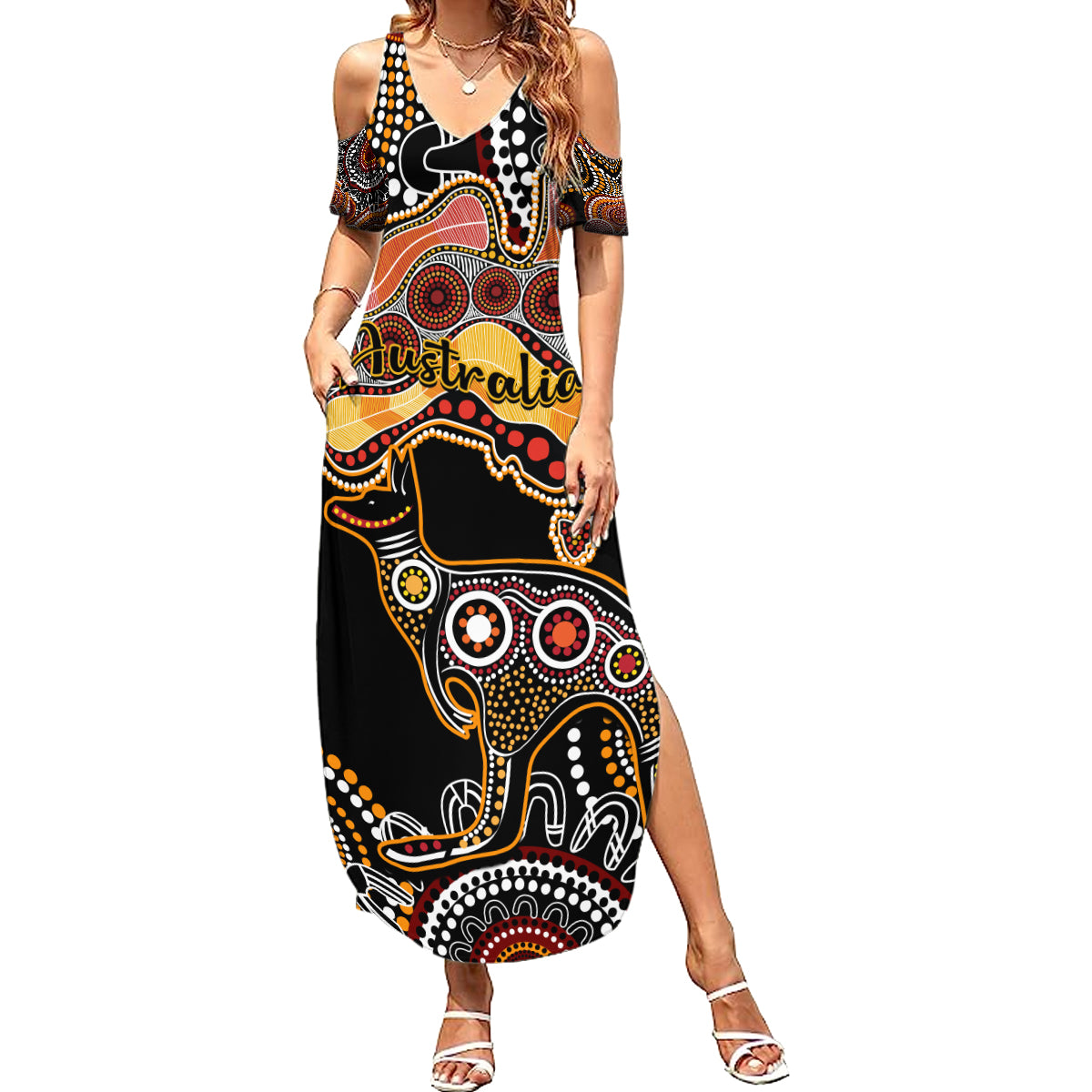 australia-aboriginal-family-matching-summer-maxi-dress-and-hawaiian-shirt-australian-map-with-kangaroo-indigenous-art