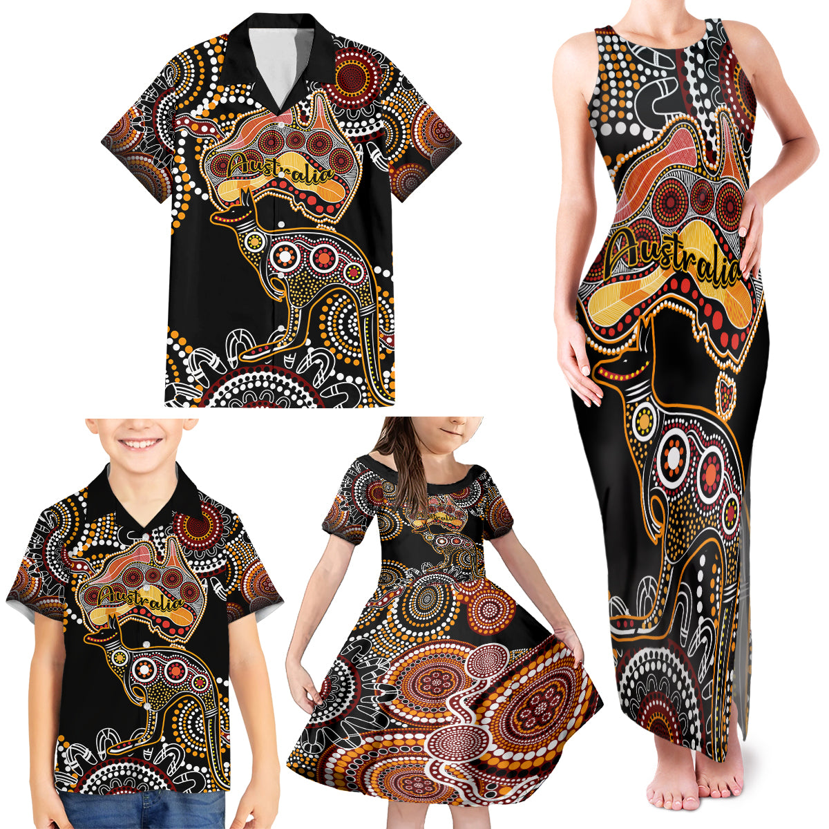 australia-aboriginal-family-matching-tank-maxi-dress-and-hawaiian-shirt-australian-map-with-kangaroo-indigenous-art