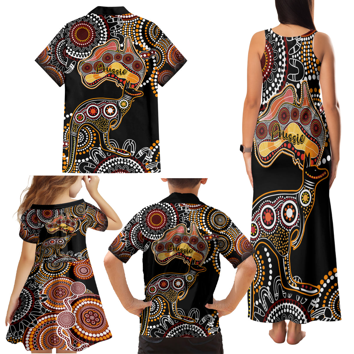 australia-aboriginal-family-matching-tank-maxi-dress-and-hawaiian-shirt-australian-map-with-kangaroo-indigenous-art