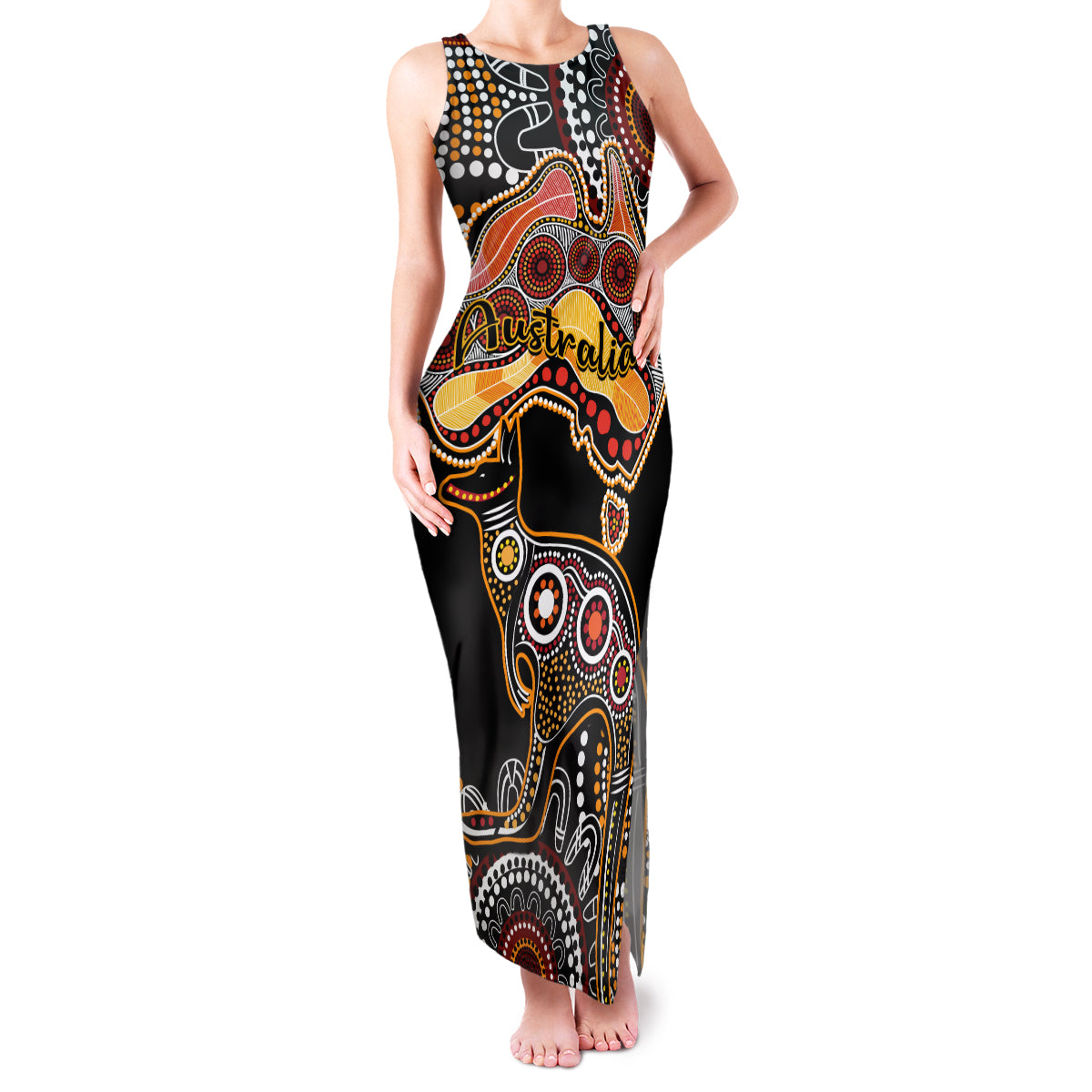 australia-aboriginal-family-matching-tank-maxi-dress-and-hawaiian-shirt-australian-map-with-kangaroo-indigenous-art