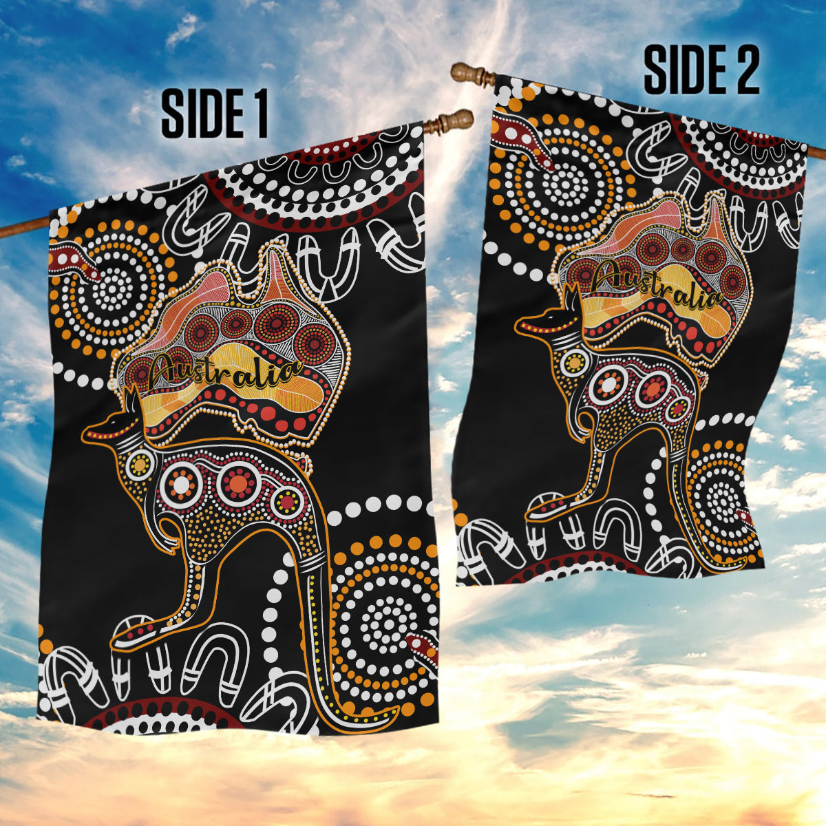 Australia Aboriginal Garden Flag Australian Map With Kangaroo Indigenous Art - Vibe Hoodie Shop