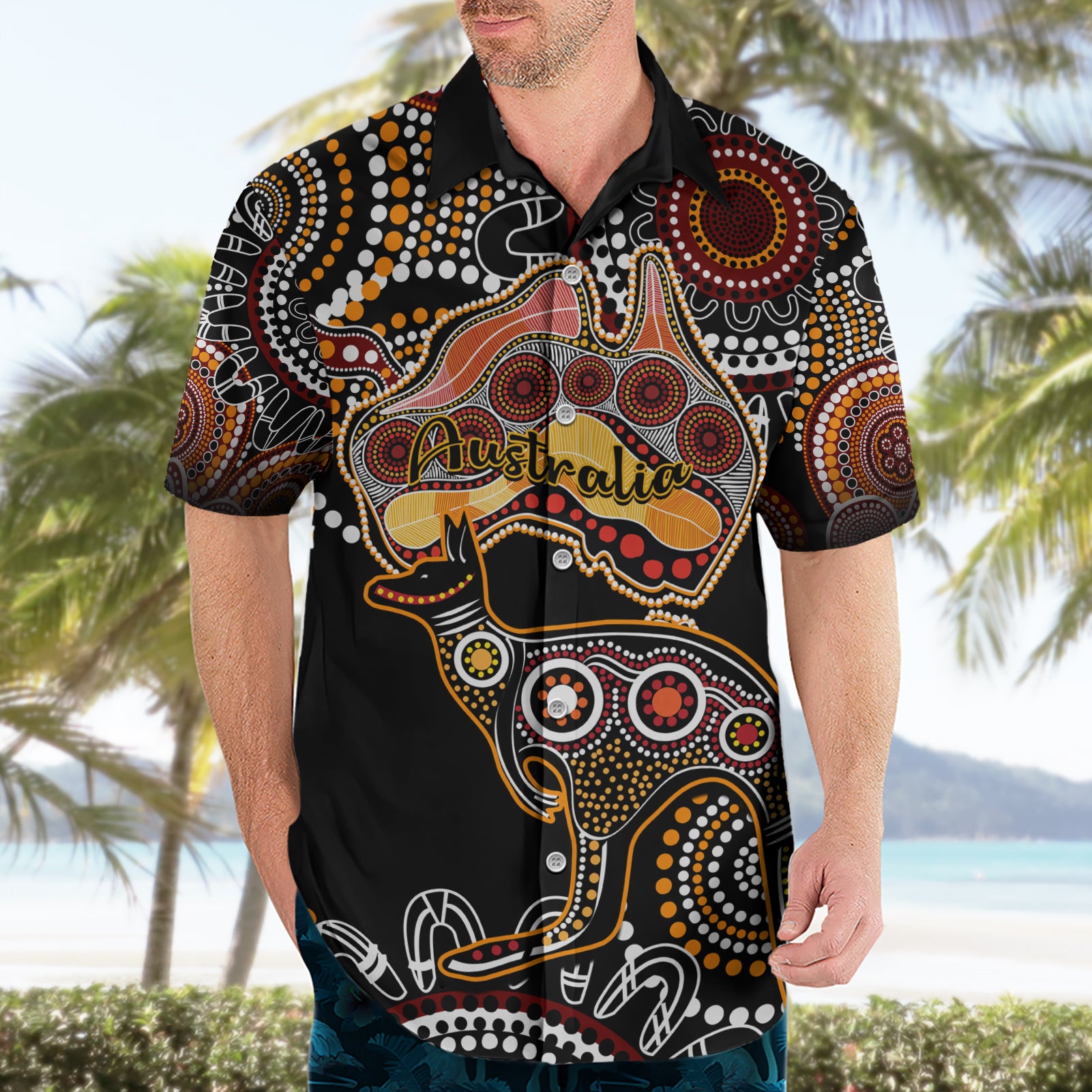 Australia Aboriginal Hawaiian Shirt Australian Map With Kangaroo Indigenous Art - Vibe Hoodie Shop