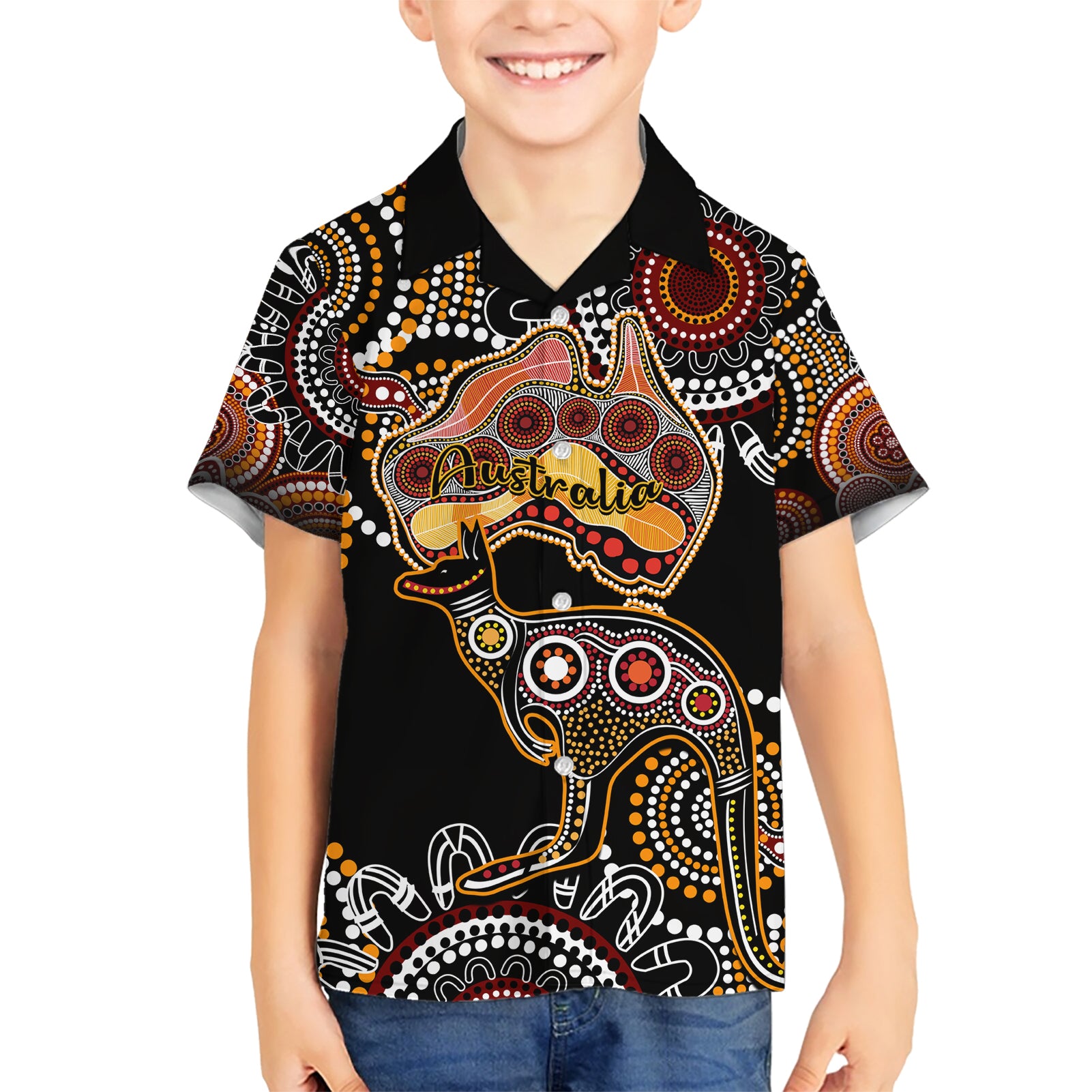 Australia Aboriginal Hawaiian Shirt Australian Map With Kangaroo Indigenous Art - Vibe Hoodie Shop