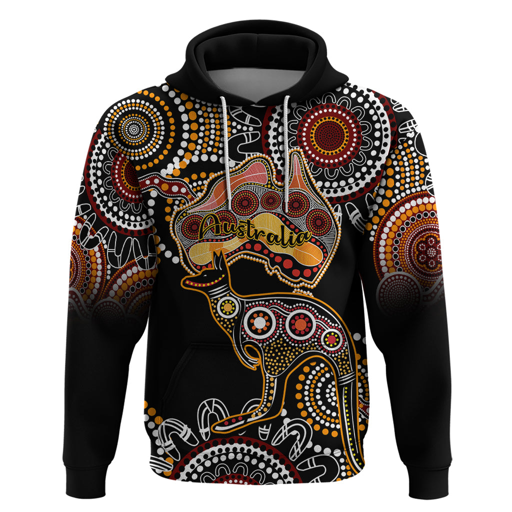 Australia Aboriginal Hoodie Australian Map With Kangaroo Indigenous Art - Vibe Hoodie Shop