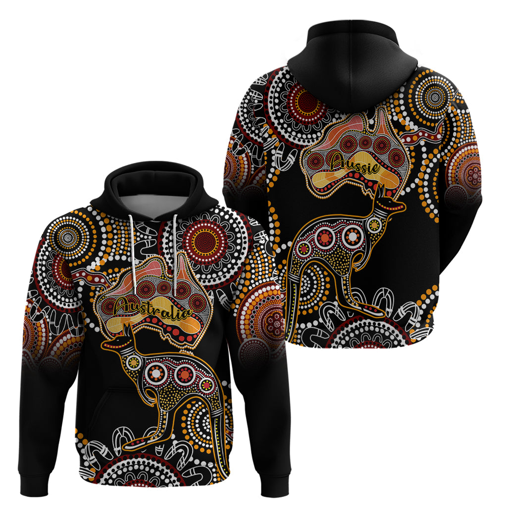 Australia Aboriginal Hoodie Australian Map With Kangaroo Indigenous Art - Vibe Hoodie Shop