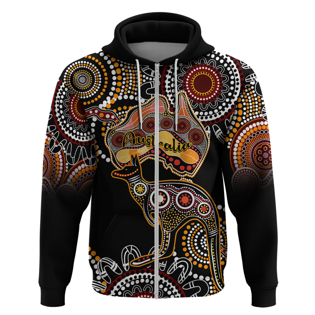 Australia Aboriginal Hoodie Australian Map With Kangaroo Indigenous Art - Vibe Hoodie Shop