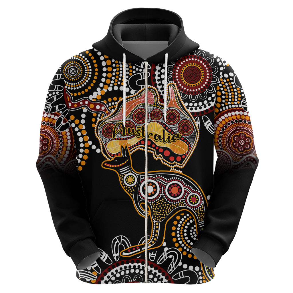 Australia Aboriginal Hoodie Australian Map With Kangaroo Indigenous Art - Vibe Hoodie Shop