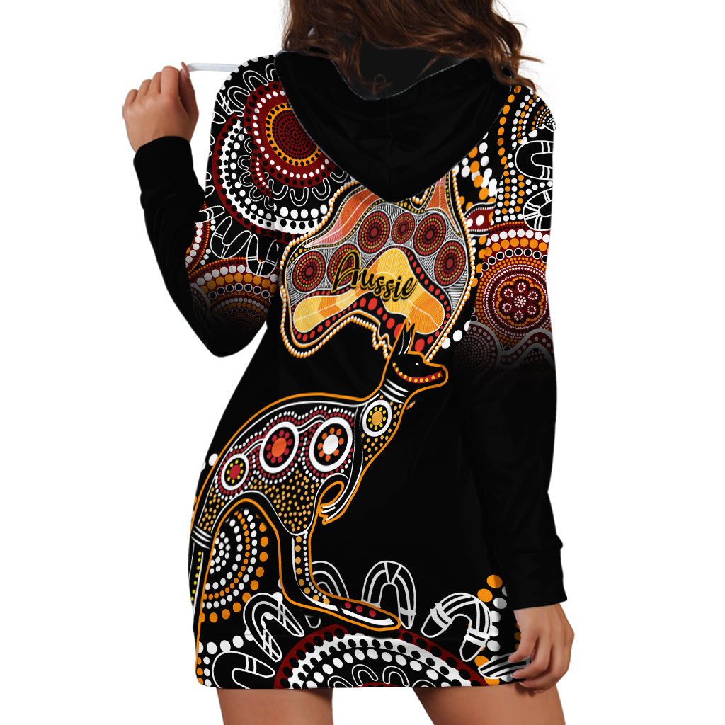 Australia Aboriginal Hoodie Dress Australian Map With Kangaroo Indigenous Art - Vibe Hoodie Shop