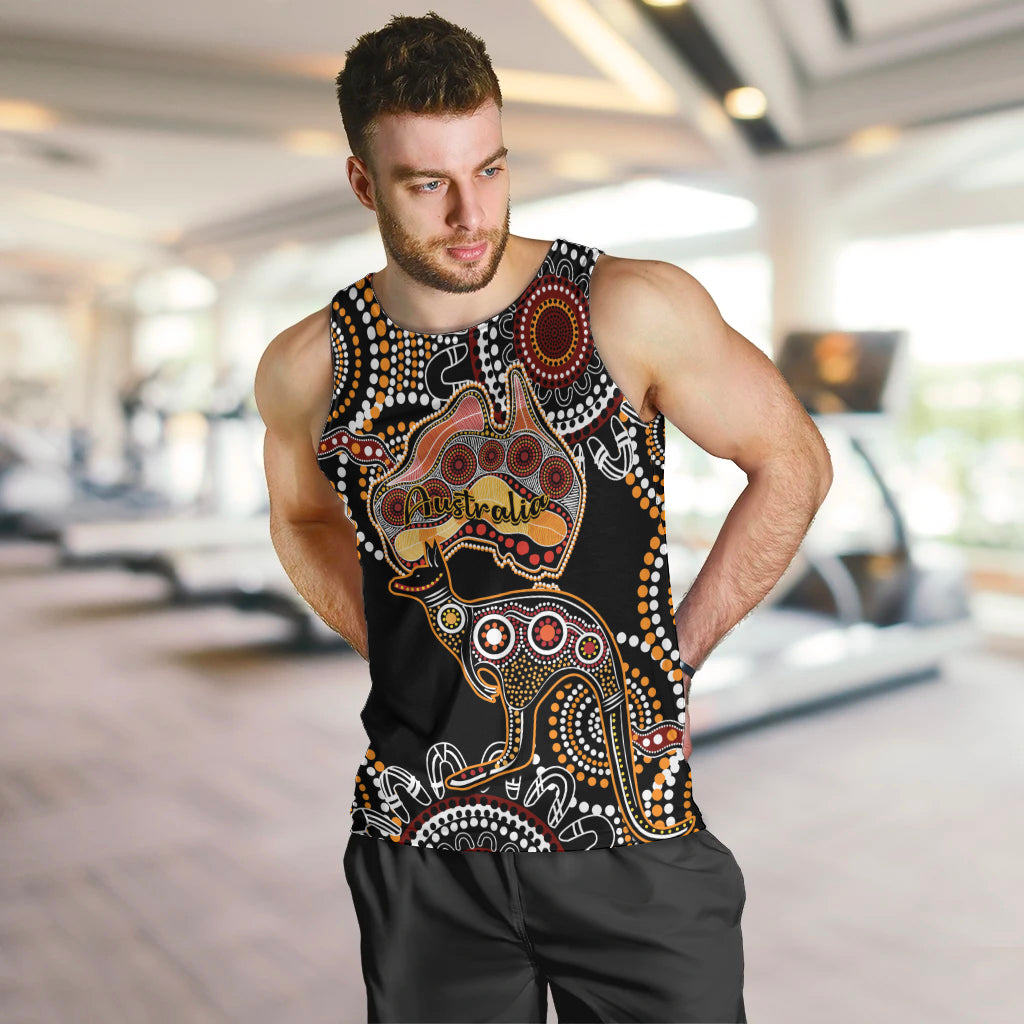 Australia Aboriginal Men Tank Top Australian Map With Kangaroo Indigenous Art - Vibe Hoodie Shop