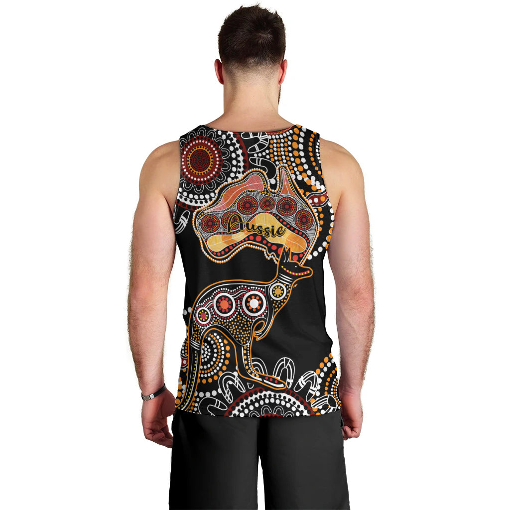 Australia Aboriginal Men Tank Top Australian Map With Kangaroo Indigenous Art - Vibe Hoodie Shop