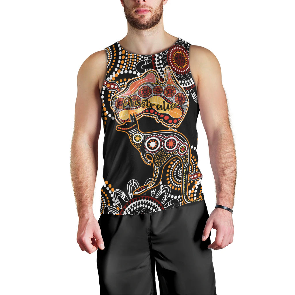 Australia Aboriginal Men Tank Top Australian Map With Kangaroo Indigenous Art - Vibe Hoodie Shop