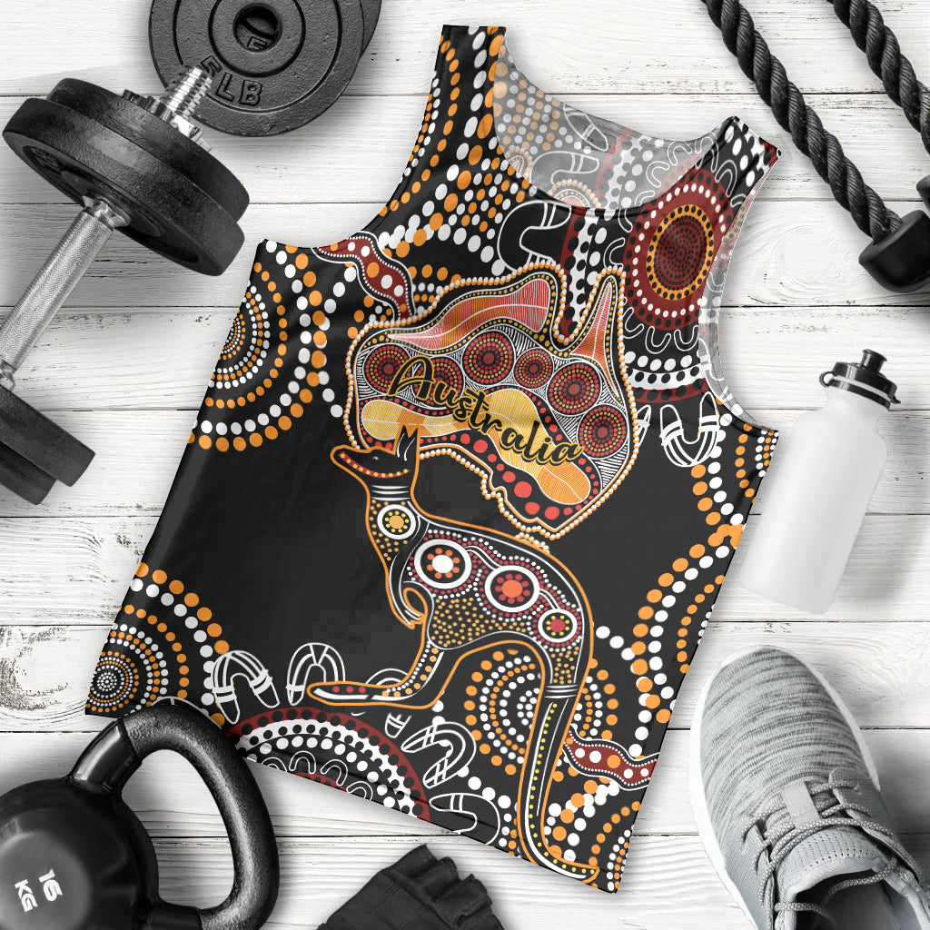 Australia Aboriginal Men Tank Top Australian Map With Kangaroo Indigenous Art - Vibe Hoodie Shop