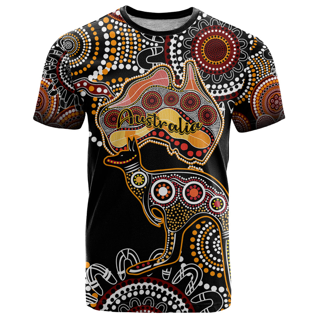 Australia Aboriginal T Shirt Australian Map With Kangaroo Indigenous Art - Vibe Hoodie Shop