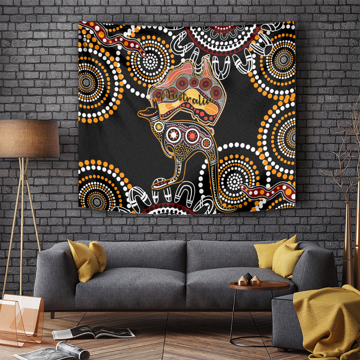 Australia Aboriginal Tapestry Australian Map With Kangaroo Indigenous Art - Vibe Hoodie Shop