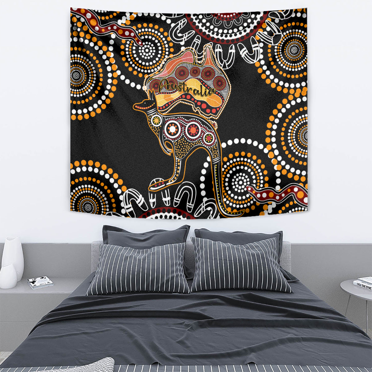 Australia Aboriginal Tapestry Australian Map With Kangaroo Indigenous Art - Vibe Hoodie Shop