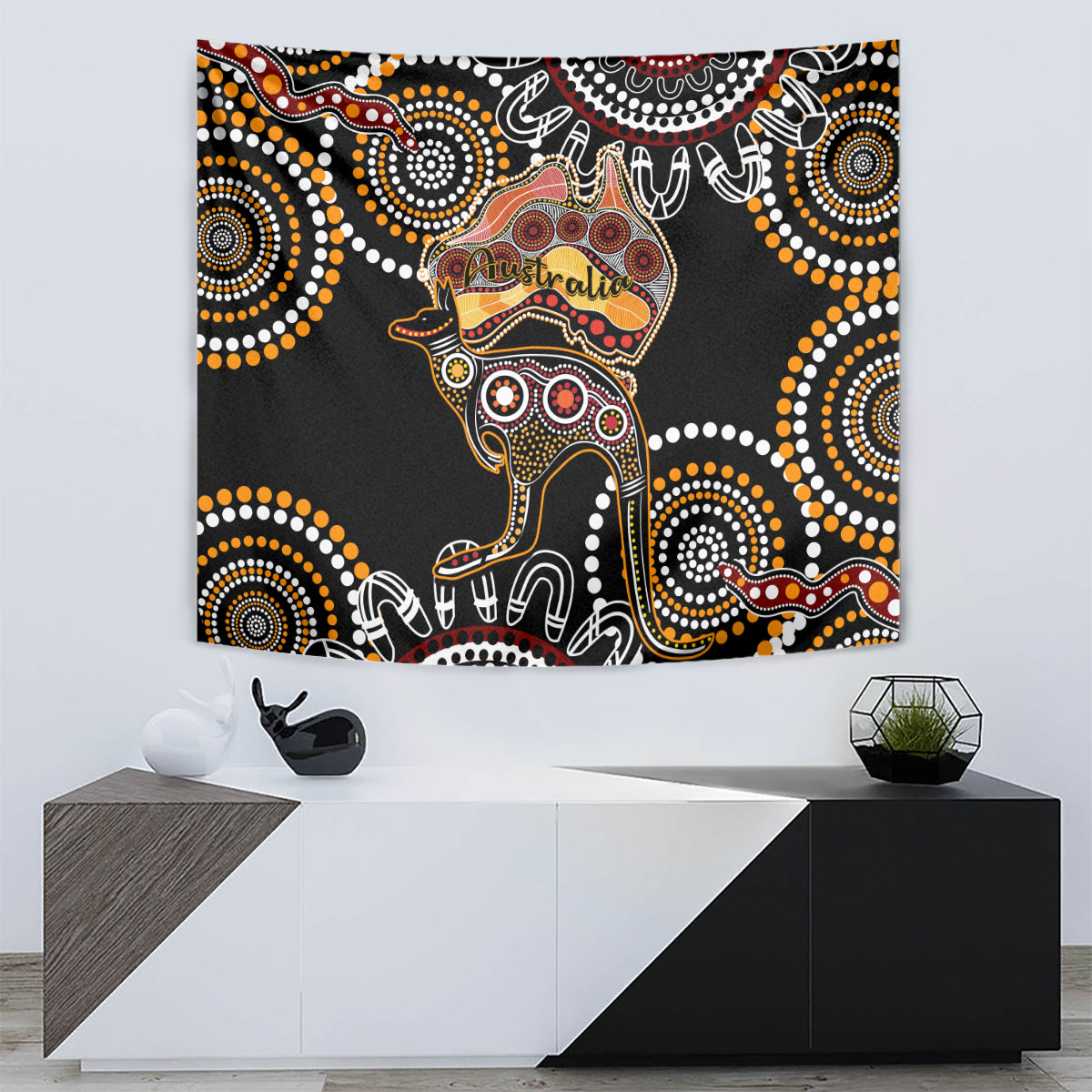 Australia Aboriginal Tapestry Australian Map With Kangaroo Indigenous Art - Vibe Hoodie Shop