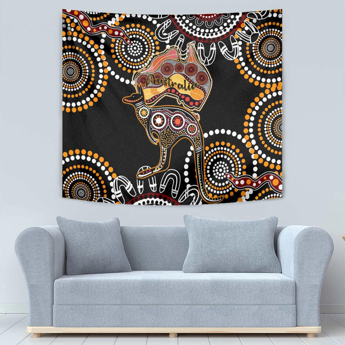 Australia Aboriginal Tapestry Australian Map With Kangaroo Indigenous Art - Vibe Hoodie Shop