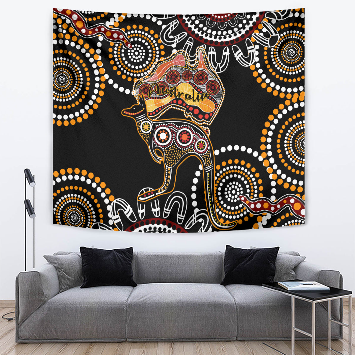 Australia Aboriginal Tapestry Australian Map With Kangaroo Indigenous Art - Vibe Hoodie Shop