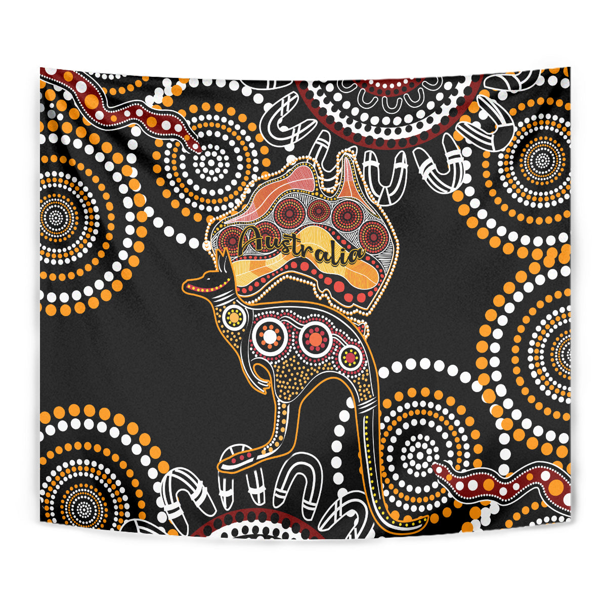 Australia Aboriginal Tapestry Australian Map With Kangaroo Indigenous Art - Vibe Hoodie Shop